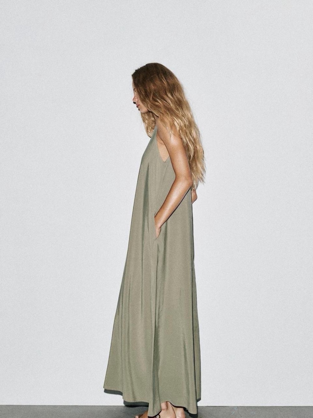 Zara Olive Green Sleeveless Maxi Dress Size S - Picture 5 of 6